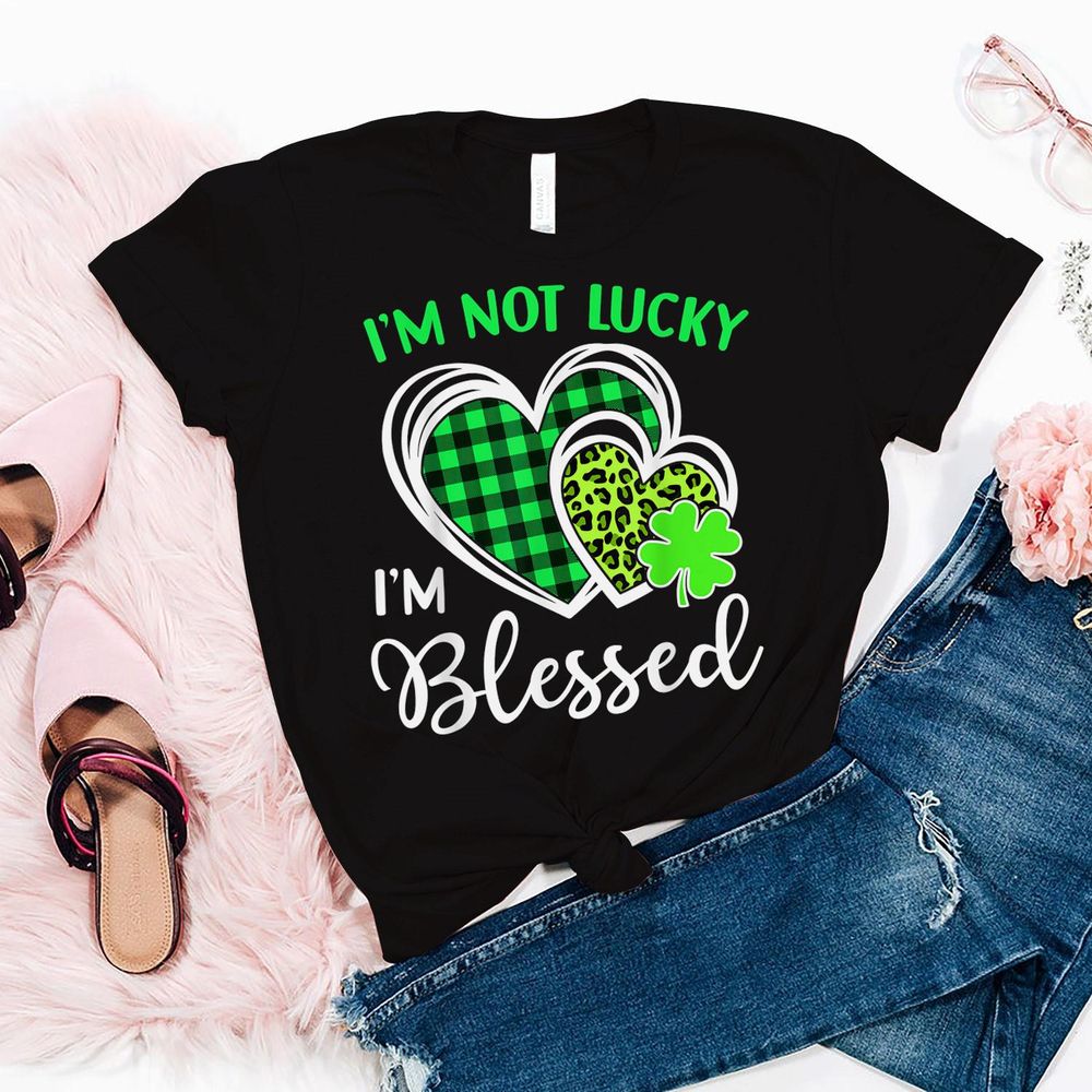 I'm Not Lucky I'm Blessed Shamrock Christian St Patricks Day Shirt Unisex Standard T-Shirt black s