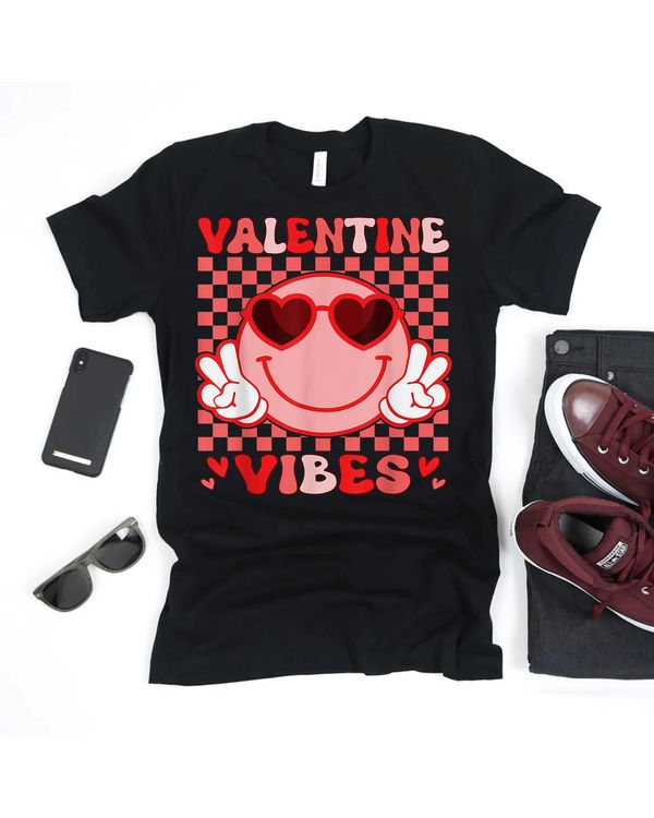 Groovy Valentine Vibes Valentines Day s For Girl Womens Shirt