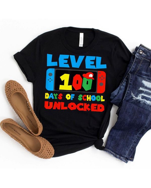 Level 100 Days Of School Unlocked Video Games Boys Gamer Shirt
